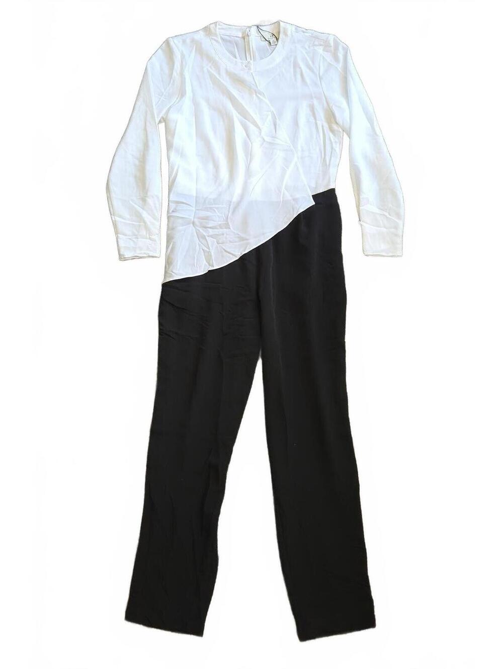 Halston White and Black Colorblock Long Sleeve Jumpsuit Size S/P